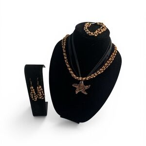 Handcrafted Brown Glass Starfish Necklace Set, earrings , bracelet, 2 necklaces